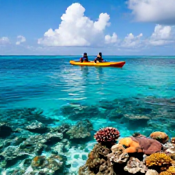 Caribbean Holidays, November Adventures, Snorkellers and a sea kayak exploring clear Caribbean water above a colourful coral reef, with tropical fish visible below