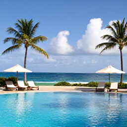 Caribbean Holidays, November All Inclusive, An inviting all-inclusive resort in Antigua with a pool, palm trees, sun loungers and the Caribbean Sea beyond