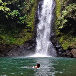 Caribbean Holidays, November Backpacking, A clear freshwater waterfall surrounded by lush rainforest in Grenada, with a traveller swimming in the pool below
