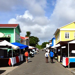 Caribbean Holidays, November Backpacking, Colourful Kingstown street scene with local market stalls, Caribbean buildings and backpackers exploring