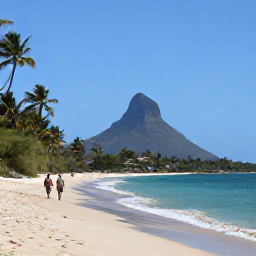 Caribbean Holidays, November Beaches, A quiet sandy beach on Nevis with a view of Nevis Peak, tropical vegetation and a couple walking beside the sea
