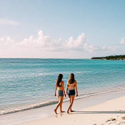 Caribbean Holidays, November Beaches, Couple walking barefoot along the calm shoreline of Grace Bay Beach, Turks and Caicos, late morning in November with clear water and gentle sunshine