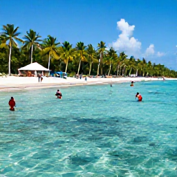 Caribbean Holidays, November Beaches, Snorkellers exploring clear shallow water and colourful fish near a Dominican Republic beach, with palm trees in the background