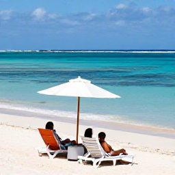 Caribbean Holidays, November Beaches, Travellers relaxing on a calm Antigua beach with sun loungers, clear water and gentle waves in November