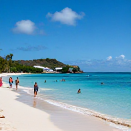 Caribbean Holidays, November Beaches, Travellers swimming and relaxing on a calm Caribbean beach at Anse de Grand Cul-de-Sac, Saint Barth&eacute;lemy, in November