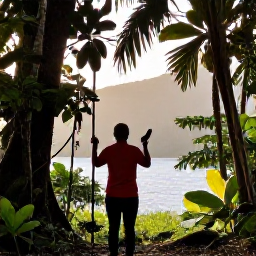 Caribbean Holidays, November Birdwatching, A friendly local bird guide leading visitors through Saint Vincent rainforest at sunrise