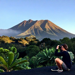 Caribbean Holidays, November Birdwatching, A quiet dawn view across Montserrat&rsquo;s lush volcanic hills, with tropical forest, clear sky and a birdwatcher carrying binoculars