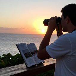 Caribbean Holidays, November Birdwatching, A relaxed Caribbean evening on Saint Kitts with binoculars, a field guide and sunset views over the sea