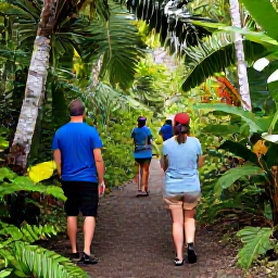 Caribbean Holidays, November Birdwatching, Birdwatching guide and visitors exploring a forest trail in Virgin Islands National Park, St John, November, tropical landscape, authentic holiday photography