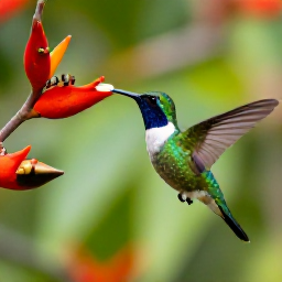 Caribbean Holidays, November Birdwatching, Close view of a green-throated Carib hummingbird feeding from a tropical flower in a British Virgin Islands garden