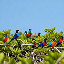 Caribbean Holidays, November Birdwatching, Colourful Caribbean birds among low coastal scrub and mangroves on Providenciales, with a clear blue November sky