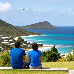 Caribbean Holidays, November Birdwatching, Couple birdwatching from a scenic viewpoint above Gustavia and the Caribbean Sea on Saint Barth&eacute;lemy