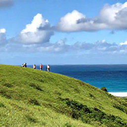Caribbean Holidays, November Birdwatching, Green hillside overlooking the Caribbean Sea with a small group of birdwatchers on Saint Martin