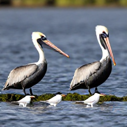 Caribbean Holidays, November Birdwatching, Roseate terns, brown pelicans and other Caribbean birds resting beside a calm lagoon on Saint Martin in November