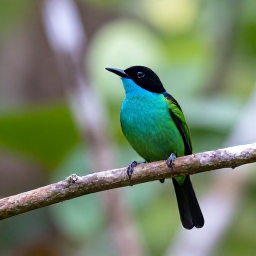 Caribbean Holidays, November Birdwatching, Tropical Saint Barth&eacute;lemy woodland and scrub with a small green-throated Caribbean bird perched on a branch