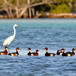 Caribbean Holidays, November Birdwatching, White-cheeked pintail ducks and elegant herons beside calm turquoise wetlands in Grand Turk, warm November sunlight