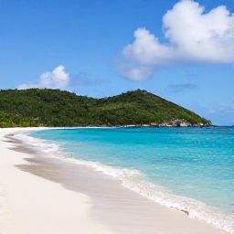 Caribbean Holidays, November BVI Holidays, Clear turquoise sea, white sandy beach and green islands viewed from a quiet British Virgin Islands shoreline in November