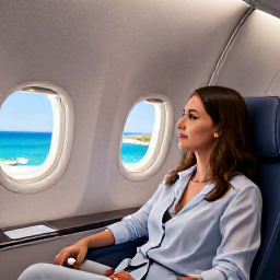 Caribbean Holidays, November BVI Holidays, Elegant business class traveller relaxing in an aircraft seat with a tropical Caribbean holiday atmosphere