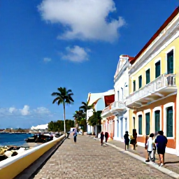 Caribbean Holidays, November Caribbean, Caribbean heritage site with colourful colonial buildings, cobbled streets and visitors exploring a historic waterfront