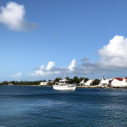 Caribbean Holidays, November Caribbean, Caribbean island-hopping journey with a small passenger boat, harbour and several tropical islands on the horizon