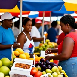 Caribbean Holidays, November Caribbean, Colourful Caribbean street market in November with local food, fresh fruit, crafts and friendly people, realistic travel photograph