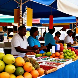 Caribbean Holidays, November Caribbean, Traditional Caribbean market with colourful fruit, handmade crafts, spices and friendly local sellers beneath awnings