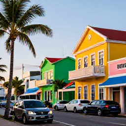 Caribbean Holidays, November City Breaks, Lively Port of Spain street scene in November, with colourful buildings, palm trees and warm Caribbean evening light