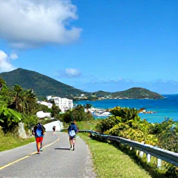 Caribbean Holidays, November City Breaks, Travellers enjoying a scenic coastal road and harbour viewpoint in the United States Virgin Islands during sunny November weather