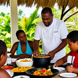 Caribbean Holidays, November Cooking Holidays, Friendly Caribbean chef teaching visitors to prepare a colourful local dish in a relaxed open-air cooking school