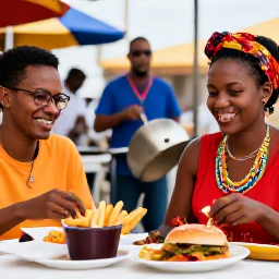 Caribbean Holidays, November Couples Holidays, A couple enjoying colourful Trinidadian street food and live steelpan music in Port of Spain