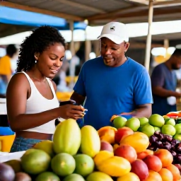 Caribbean Holidays, November Couples Holidays, A couple exploring a colourful Saint Lucian market with tropical fruit, spices and friendly local traders