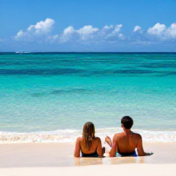 Caribbean Holidays, November Couples Holidays, A couple relaxing on soft white sand beside clear turquoise water in Tobago