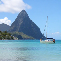 Caribbean Holidays, November Couples Holidays, A couple sailing past the Pitons in Saint Lucia on a sunny November day, turquoise water and volcanic mountains visible