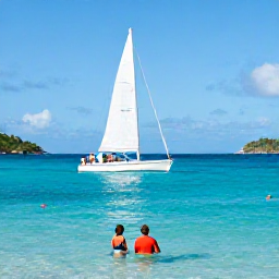 Caribbean Holidays, November Couples Holidays, Couple sailing through clear Caribbean water around Saint Barth&eacute;lemy on a sunny November day