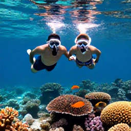 Caribbean Holidays, November Couples Holidays, Couple snorkelling above colourful coral and tropical fish in the clear waters near Providenciales