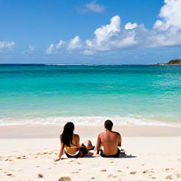 Caribbean Holidays, November Couples Holidays, Romantic beach setting at Colombier Beach in Saint Barth&eacute;lemy with turquoise water and a couple relaxing on the sand
