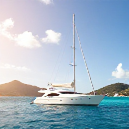 Caribbean Holidays, November Cruises, A modern sailing yacht anchored in the clear turquoise waters of the British Virgin Islands under warm November sunshine
