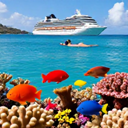 Caribbean Holidays, November Cruises, Travellers swimming and snorkelling above colourful coral and tropical fish in a calm British Virgin Islands bay