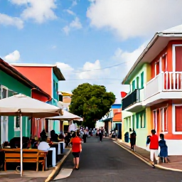 Caribbean Holidays, November Culture, A lively Saint Barth&eacute;lemy street scene in November, with local people, colourful buildings, small caf&eacute;s and soft Caribbean sunshine