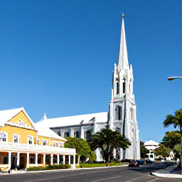 Caribbean Holidays, November Culture Holidays, Historic Georgian buildings and St George&rsquo;s Cathedral in Kingstown, Saint Vincent, under clear Caribbean skies