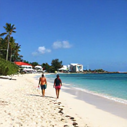 Caribbean Holidays, November Culture, Visitors enjoying a calm cultural holiday in Saint Barth&eacute;lemy, walking beside a beach and exploring the island under clear November skies