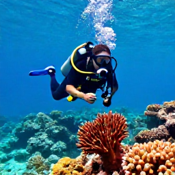 Caribbean Holidays, November Diving, A scuba diver exploring a bright coral reef in the clear turquoise waters of Turks and Caicos during November