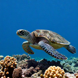 Caribbean Holidays, November Diving, Close view of a green sea turtle swimming above coral reef near Saint Lucia