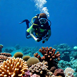 Caribbean Holidays, November Diving, Scuba diver exploring a colourful coral reef in clear Caribbean water off the Dominican Republic