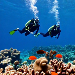 Caribbean Holidays, November Diving, Scuba divers swimming above a healthy coral reef with tropical fish near Norman Island, British Virgin Islands