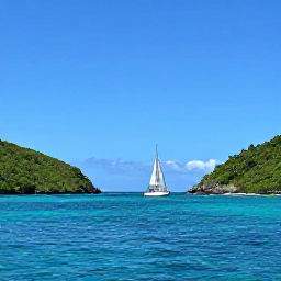 Caribbean Holidays, November Escapes, A sailing boat passing between the green islands of Tortola, Virgin Gorda and Jost Van Dyke under a clear November sky