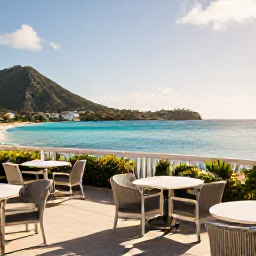 Caribbean Holidays, November Escapes, Adults-only resort terrace overlooking a turquoise Caribbean bay in the United States Virgin Islands, warm November sunshine