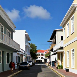 Caribbean Holidays, November Escapes, Colourful historic streets of Charlotte Amalie, St Thomas, Caribbean architecture, small shops and visitors exploring in November