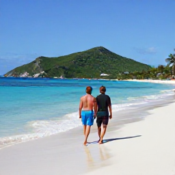 Caribbean Holidays, November Escapes, Couple walking barefoot along a quiet white-sand beach with clear water and green hills on Saint Barth&eacute;lemy
