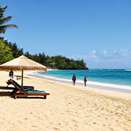 Caribbean Holidays, November Escapes, Golden sandy beach on Tobago with turquoise water, sun loungers and a couple walking along the shoreline in November